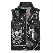 Chaleco vaquero Punk para hombre, chaqueta sin mangas con bordado de calavera negra, ajustada, a la moda, J2868, 2021