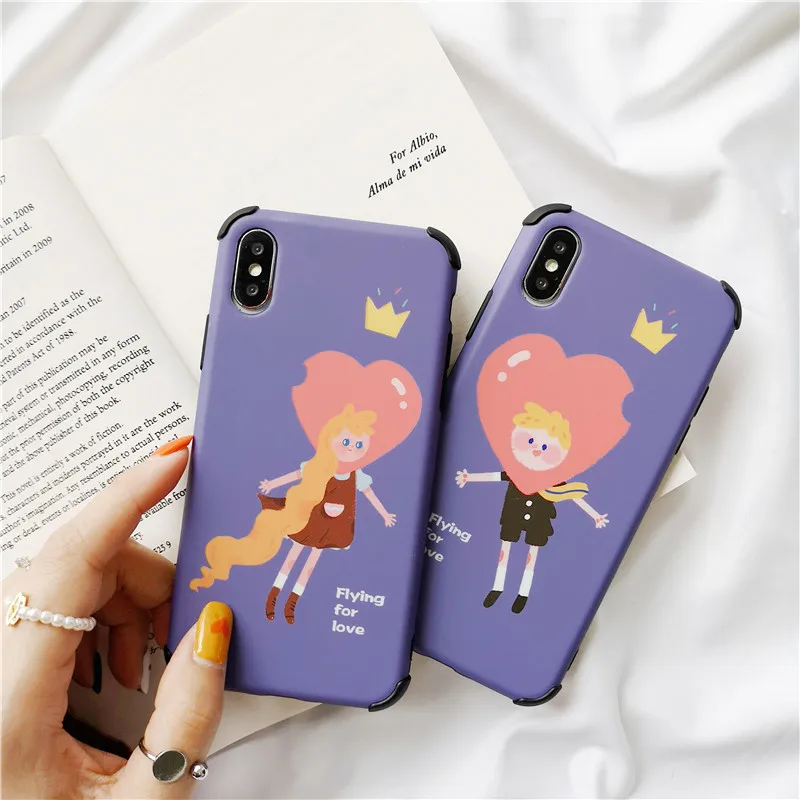 Cute Girl Boy Pattern Couple Cover Phone Cases For iPhone X XS MAX XR TPU Soft Silicone Case 8 7 6 6s Plus |