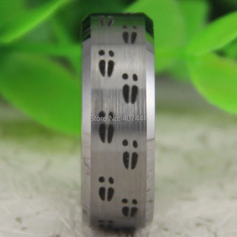 Free Shipping YGK JEWELRY Hot Sales 8MM Satin Silver Bevel Hunting Deer Tracks Men's Comfort Fit Tungsten Ring