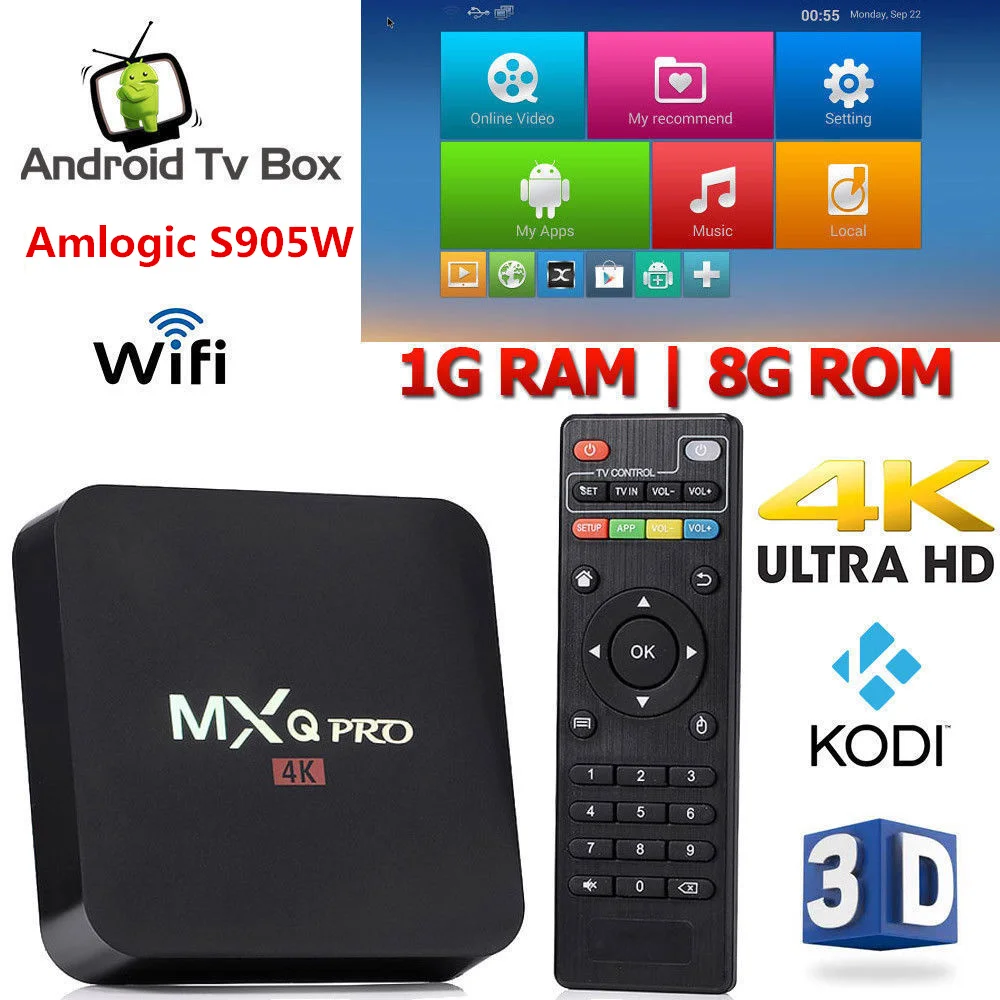 AKASO MXQ برو 4 k مربع التلفزيون الذكية رباعية النواة 1G + 8G 3D MXQ 4 K مجموعة أعلى مربع الروبوت 7.1 التلفزيون مربع S905W مشغل الوسائط MXQ الموالية التلفزيون م...