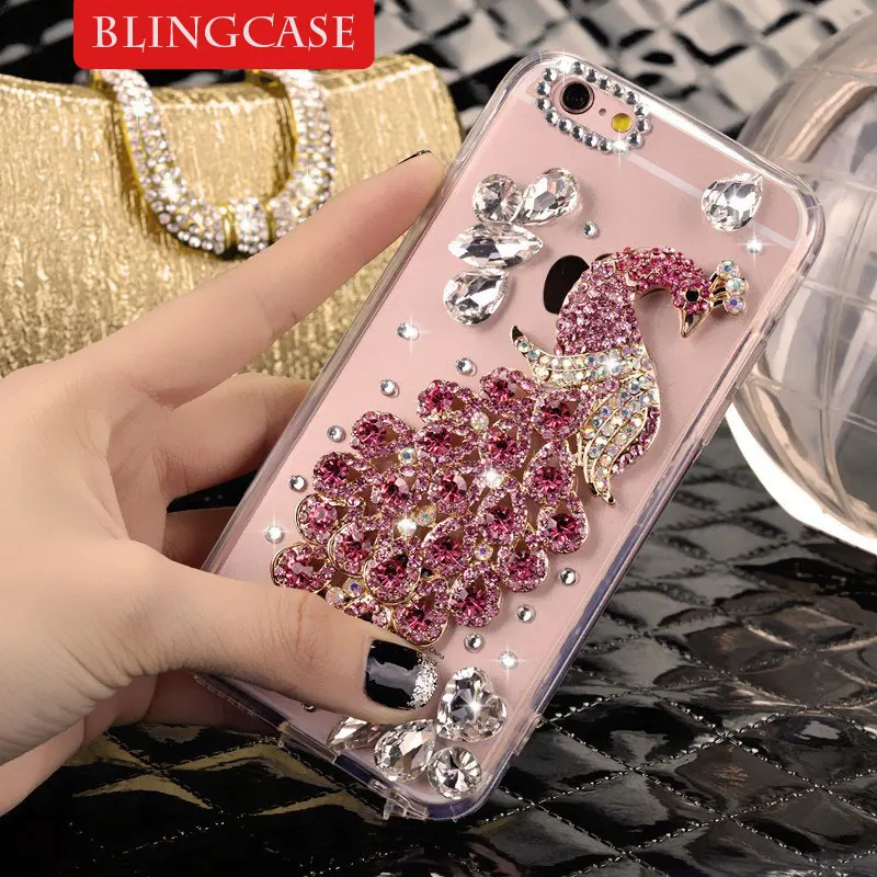 

For LG G5 G6 G7 Q7 Q6 Q8 K8 K10 2017 2018 V10 V20 V30 V40 X Power Q Stylus 2 Stylo 4 Diamond Peacock Rhinestone Case Cove
