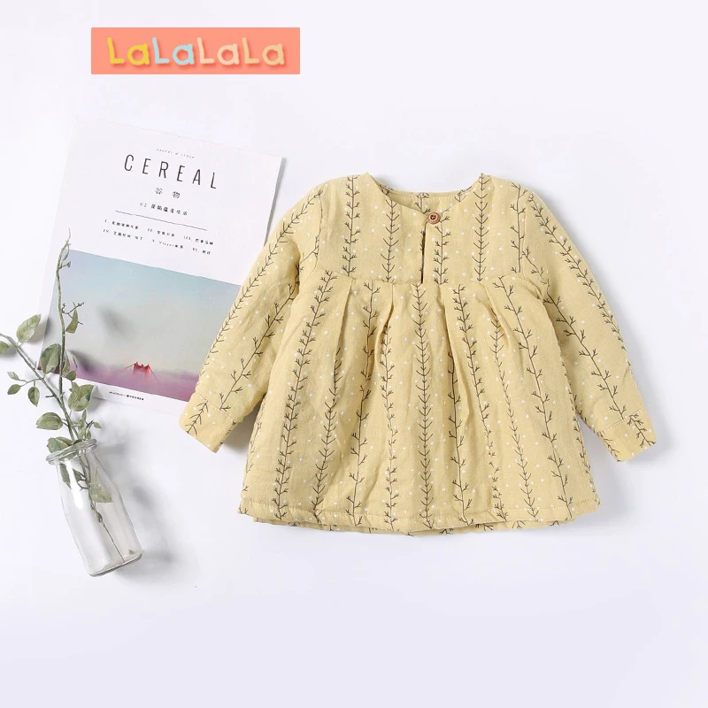 Baby Girls dress 2018 winter new Baby Clothing girls thick warm leaves printing cotton clothes Baby Girls Long sleeve dress 