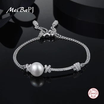 

MeiBaPJ Fashion Real Freshwater Pearl Rope Bracelet for Women 925 Sterling Silver Chain Bangle Fine Jewelry SY
