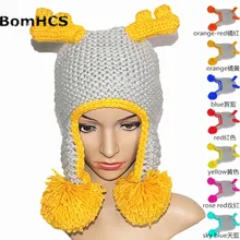 BomHCS забавная Подарочная шапка с оленьими рогами, вязаная зимняя плотная шапка ручной работы, шапка на Хэллоуин и Рождество