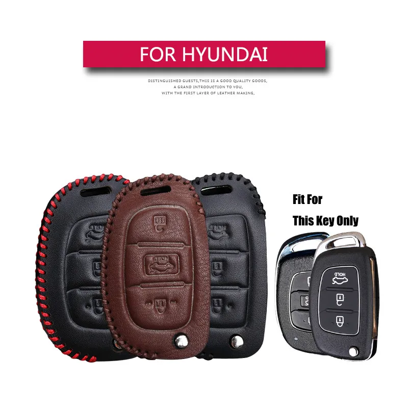 

Genuine Leather Car Key Fob Cover Case Set Keychain For Hyundai Creta ix25 I10 I20 i30 Tucson Elantra Santa Fe