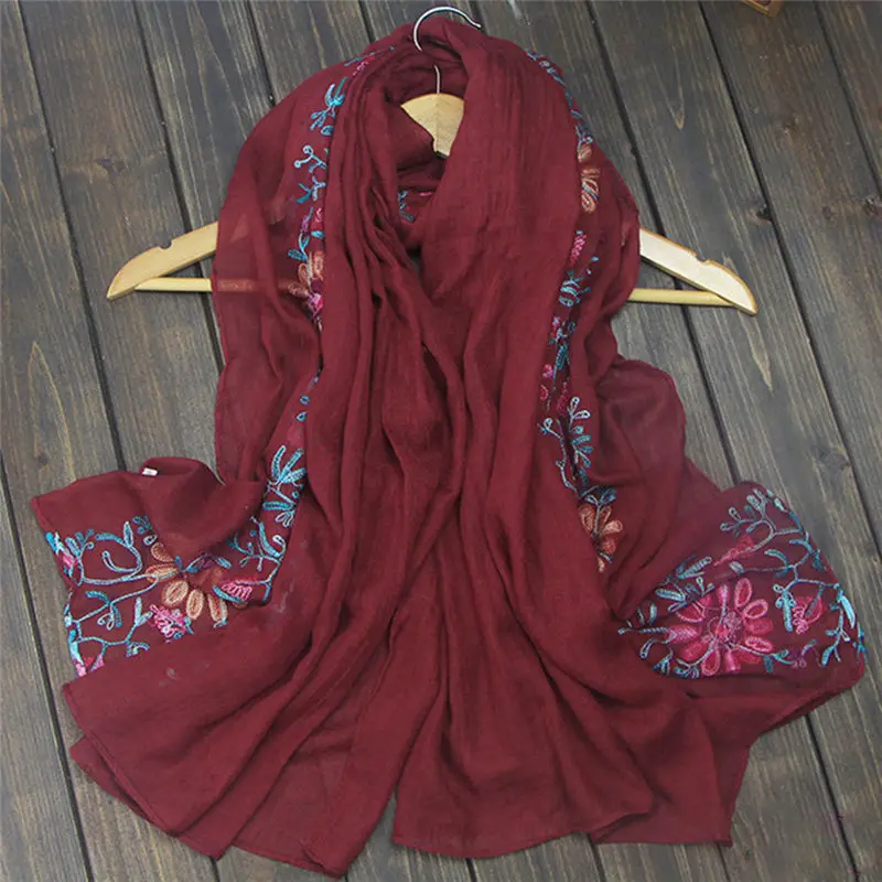 Women Fashion Cotton Pearl Oversized Embroidery Shawl Headband Pashmina women's scarves handkerchief hijab scarf 40MA0610