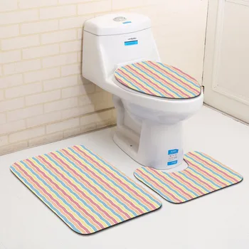 

Honlaker 3Pcs/Set Bathroom Toilet Mat Decoration Simple Modern Stripe Ripple Bath Mats Flannel Floor Rugs Bathroom Carpet