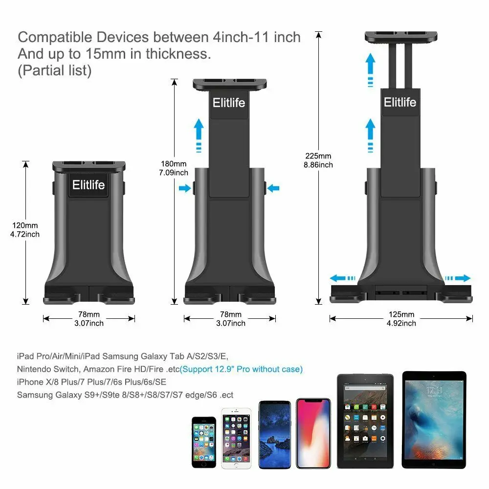 Регулируемый автомобильный держатель для телефона на подголовник iPad iphone 4 12