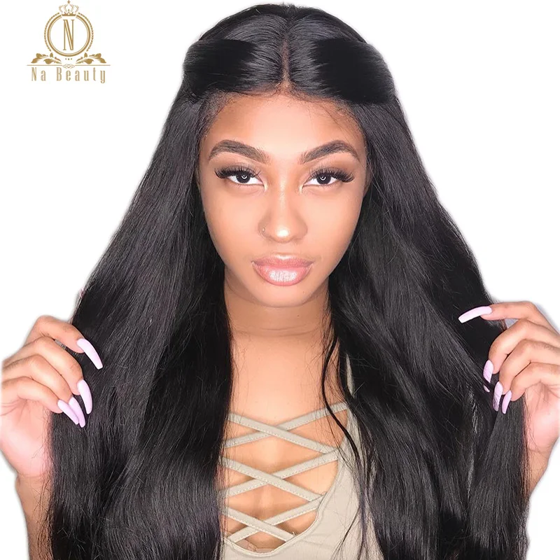 Парик Nabeauty без клея на полной сетке прямые парики из человеческих волос 13x4 спереди бразильские волосы Remy