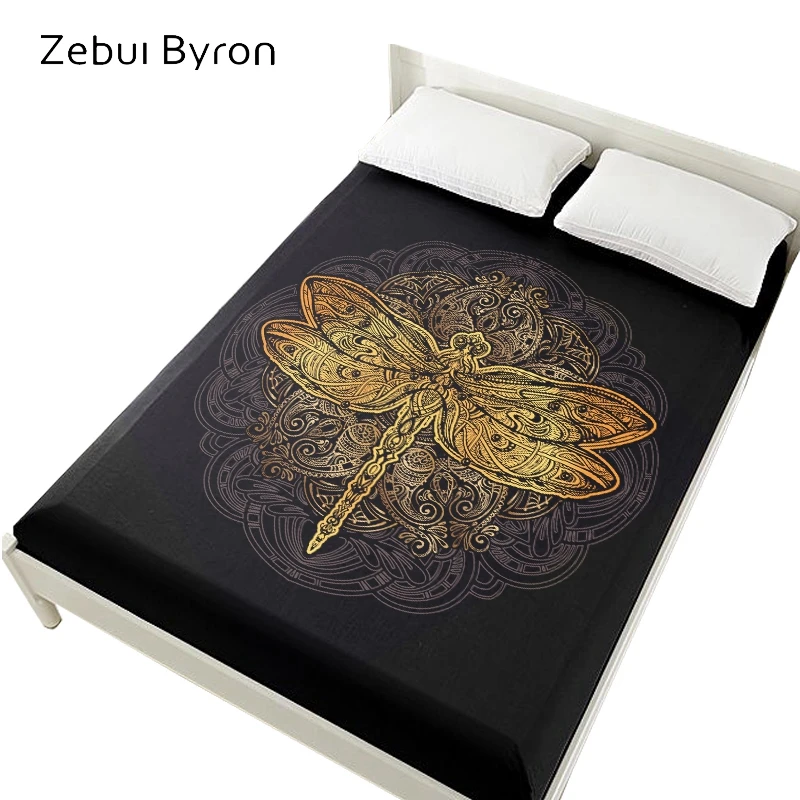 

3D Bed Sheets On Elastic Band Bed,Fitted Sheet 160x200,Mattress Cover for bed.Bedsheet Bedding,Linen Exquisite golden dragonfly