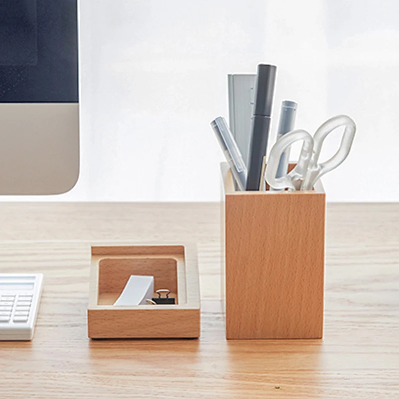 

Creative Wood Pen Holders Eco Natural Office Organizer Japan Style Table Storage Box for Stationary/Cosmetics Birthday Gift