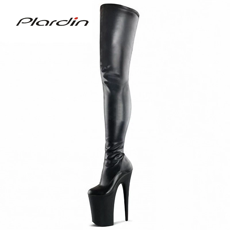 

Plardin Plus Size 35-46 PU Sexy Concise Fashion 20CM High Heels 10CM Platform knee-high Nightclub Dance Party Pipe Dance Boots