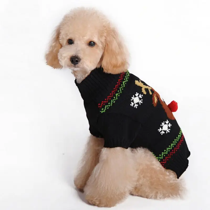 Рождественский свитер для собаки с оленем, теплое зимнее вязание крючком, Рождественская Одежда для собак костюм