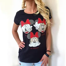 2016 Hot Ladies European and American / bow Mickey printed short-sleeved T-shirt