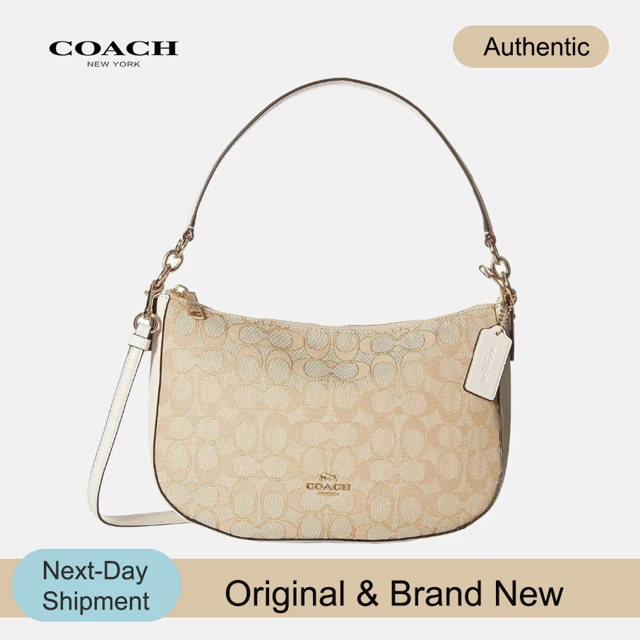 

Coach Chelsea Crossbody in Signature Jacquard (Chalk Gold) Luxury Handbags For Women Bags Designer by Coach