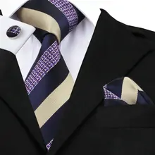 SN-539 черный бурливуд фиолетовый полосатый галстук, носовой платок, запонки наборы мужские шелковые галстуки для мужчин формальный свадебный вечерний для жениха