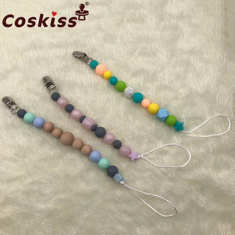

1PC Baby Pacifier Color Series Clip Dummy Clip Silicone Beads Chain Non-toxic Infant Soother Nipple Strap Baby Teether
