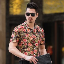 Модные мужские рубашки с коротким рукавом с цветочным принтом Летние повседневные мужские рубашки с цветочным принтом