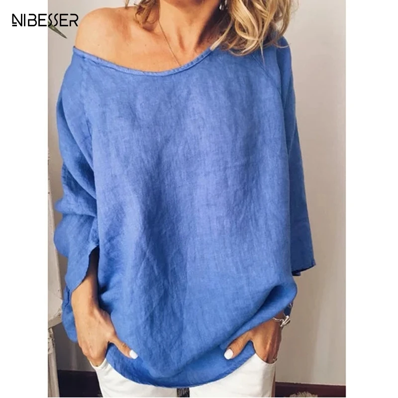 

NIBESSER 2019 Women Casual O-Neck Solid Color Women Blouse Summer Long Sleeve Streetwear Shirt Plus Size Loose Blusas Female