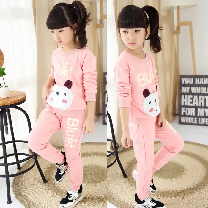 

2017 New Children's Fashion Korean Girl Cartoon Long-sleeved Suits Children Sweet Two-piece Set Free Shipping