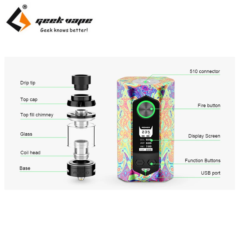 Elektronik Sigara Geekvape Blade 235W Kit 235W Blade Box Mod Vape With 4ml Aero Tank Vaper Powered by 18650 20700 21700 Battery