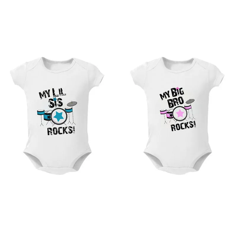 

2Pcs Baby Girls boys Clothing Bodysuit Cotton Summer Short Sleeves Sunsuit Twins Baby clothes My Lil Sister Rock My Big Bro Roc