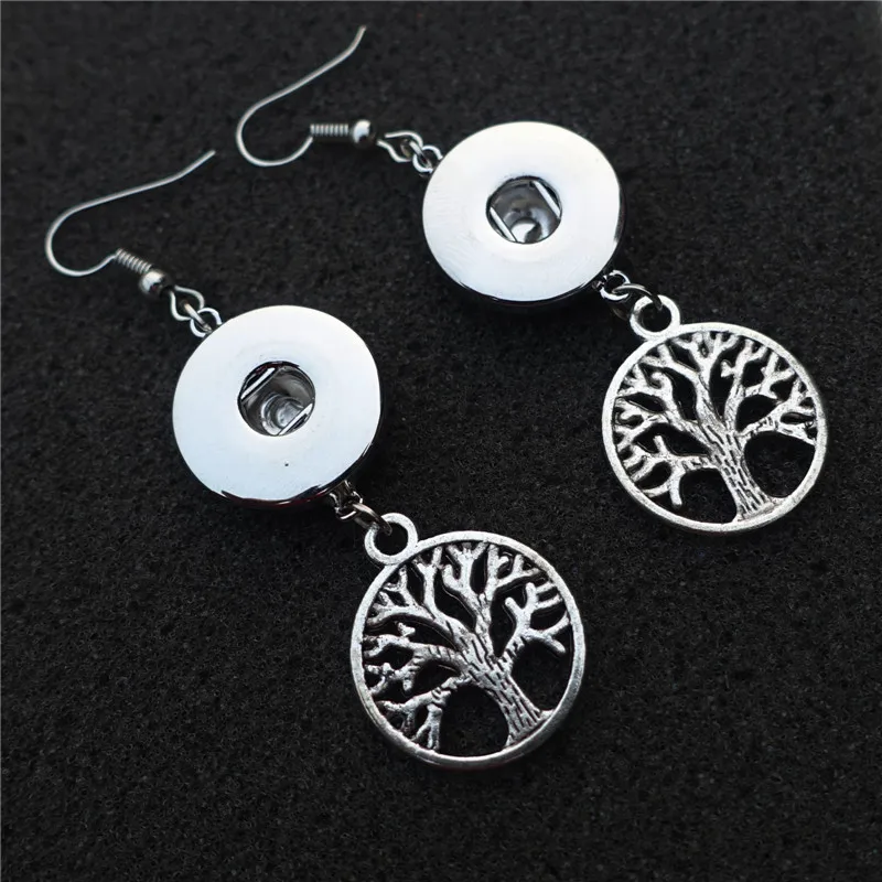 18mm Snap Buttons Earrings Glossy Metal The Tree of Life Forked Branches Circle Charms 12 Pairs / Lot Wholesale for Women | Украшения и