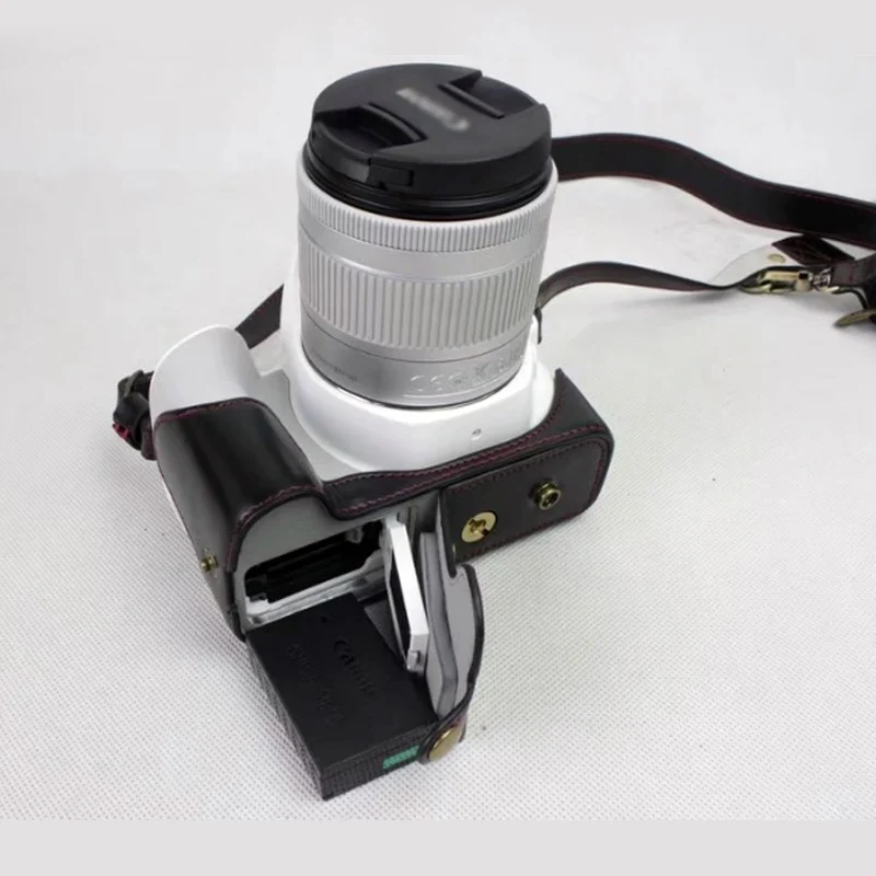 Роскошные из искусственной кожи Камера сумка для Canon EOS 1100D 1200D 1300D 500D 550D крышка с ремешком батарея снизу открытие