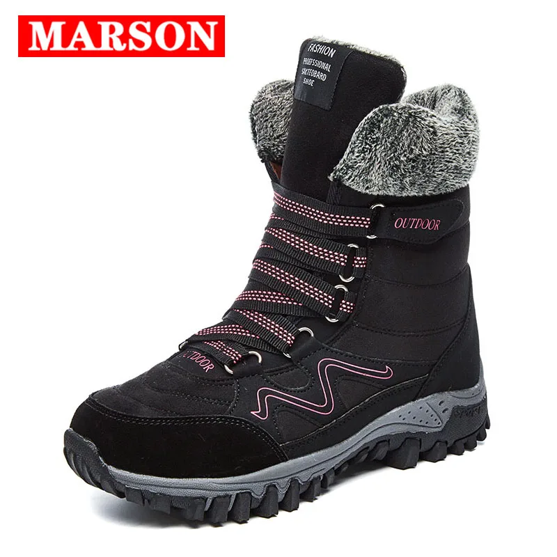 

MARSON Fashion Suede Leather Women Snow Boots Middle-Aged Winter Warm Plush Women's boots Waterproof Ankle Boots Flat shoes