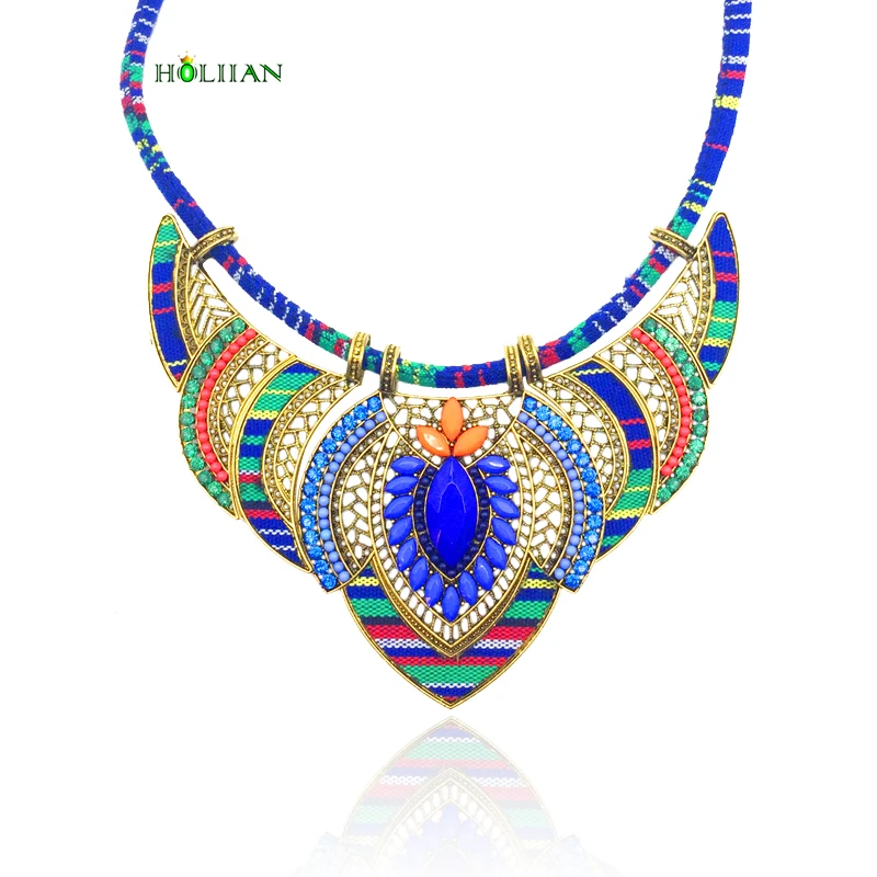 

Vintage bohemia necklace for women Hot big marine blue ethnic collar female statement boho jewelry maxi tribal pendants choker