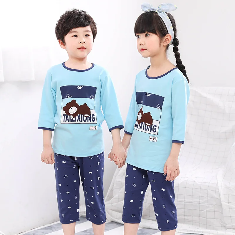 Летние пижамы с короткими рукавами для девочек, комплекты одежды для девочек, детские пижамы, хлопковая футболка для малышей, пижамы для мальчиков, детские пижамы - Цвет: 15