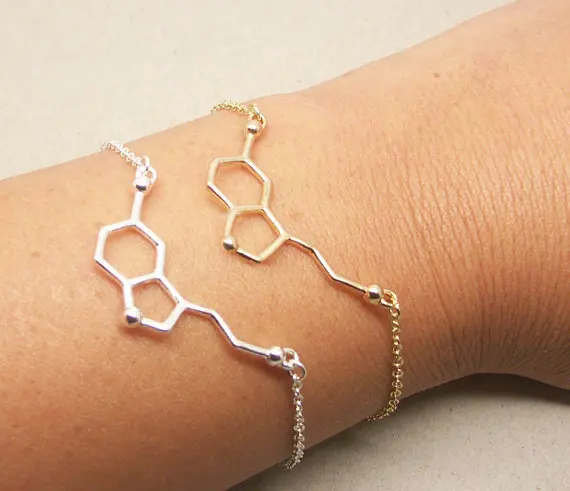 

hollow geometric Serotonin Molecule Bracelets Chemical Formula 5-HT Bracelet Hormone Molecules DNA Bracelets Nurse Jewelry