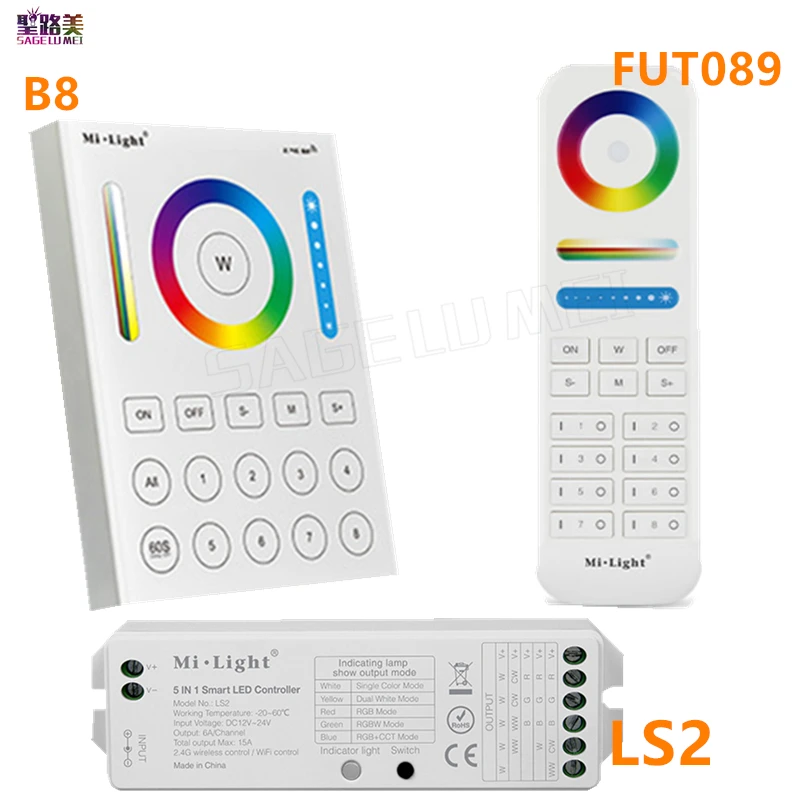 RGBW Remote 2.4G Wireless 8-Zone Remote Controller Smart LED Control System for RGB+CCT LED Bulbs Strip Lights GLOGLOW Mi Light Controller Batteries not Included 