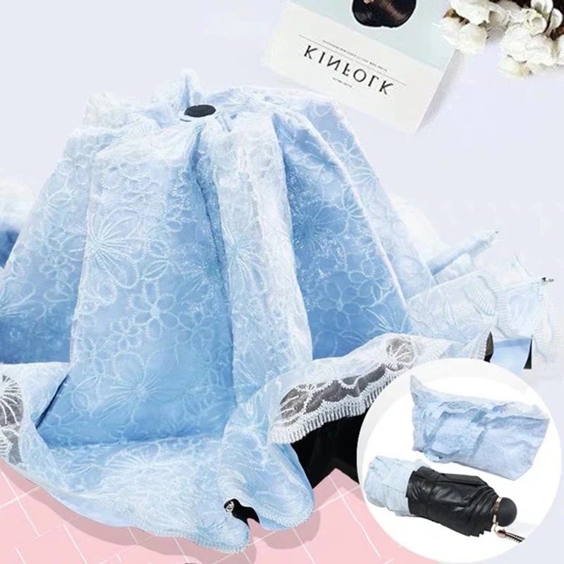 Compact Lace Parasol Folding Travel Sun Umbrella UV Protection Black Coating Fashion Women Princess Sun Rain Umbrella Female
