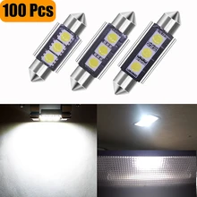 100 шт. горячая Распродажа 36 мм 39 мм 41 мм Canbus 3 светодиодный 5050 SMD люмен Автомобильная гирлянда лампа для плафона лампы белого освещения