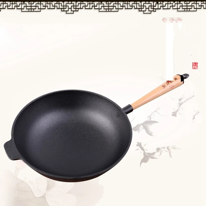 Master Star 31 см классический чугун без покрытия Woks для кухонная газовая плита с деревянной ручкой китайские Одноручные Woks