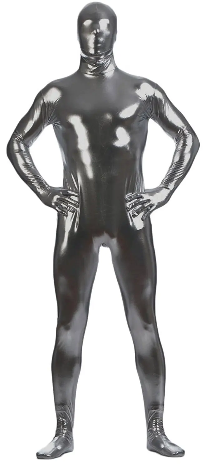 Мужское полное тело зентай костюм металлический спандекс комбинезон с капюшоном зентай боди лайкра боди костюмы на Хэллоуин вечерние костюмы для косплея