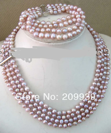 

huij 002234 4strds 6-7mm purple pearl necklace & bracelet