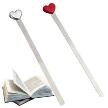 New Fashion Simple Design Red Sliver Love Heart Metal Bookmarks Creative Beautiful High Quality Bookmark Gift