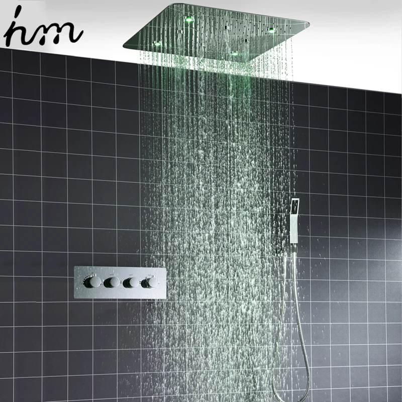 

hm LED Light Ceiling 2mm Shower Set 20 '' SPA Spray Concealed Embedded Into Wall Embedded Box Thermostat Shower System Faucets