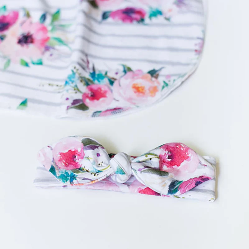 Jual Kasur Bayi Aksesoris Kantong Tidur Muslin Swaddle Selimut Floral Cetak Bayi Swaddle Set untuk Anak Laki laki dan Perempuan Pakaian