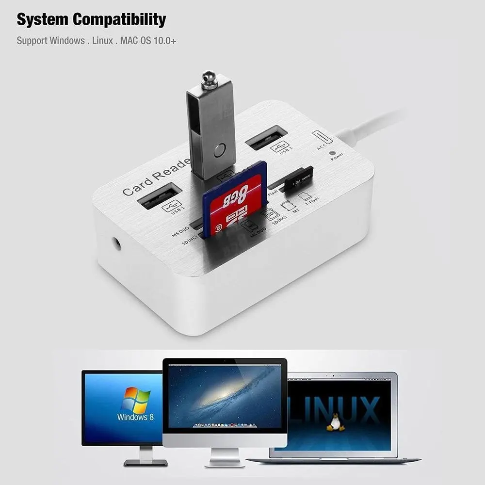 3 порта USB 3,0 кардридер комбо многопортовый usb-адаптер с SD/MMC/M2/MS Pro Duo usb 3 концентратор для компьютера аксессуары концентратор usb