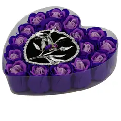 16 шт. фиолетовый Ароматические Мыло лепесток розы шкатулка в сердце коробка типа