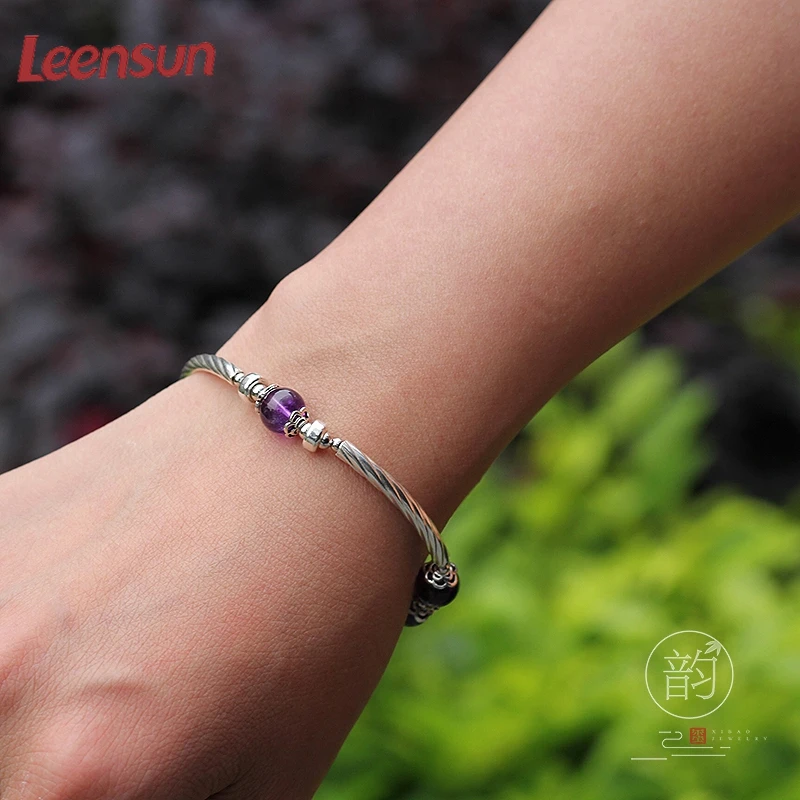 Leensun Jewelry, ручной работы 925 серебро с emethyst бисер/браслет подарок для женщин