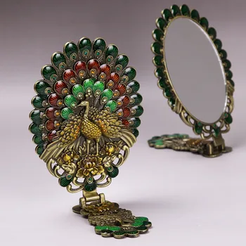 

[] every day special offer hand mirror national cosmetic mirror folding table portable retro peacock mirror surface
