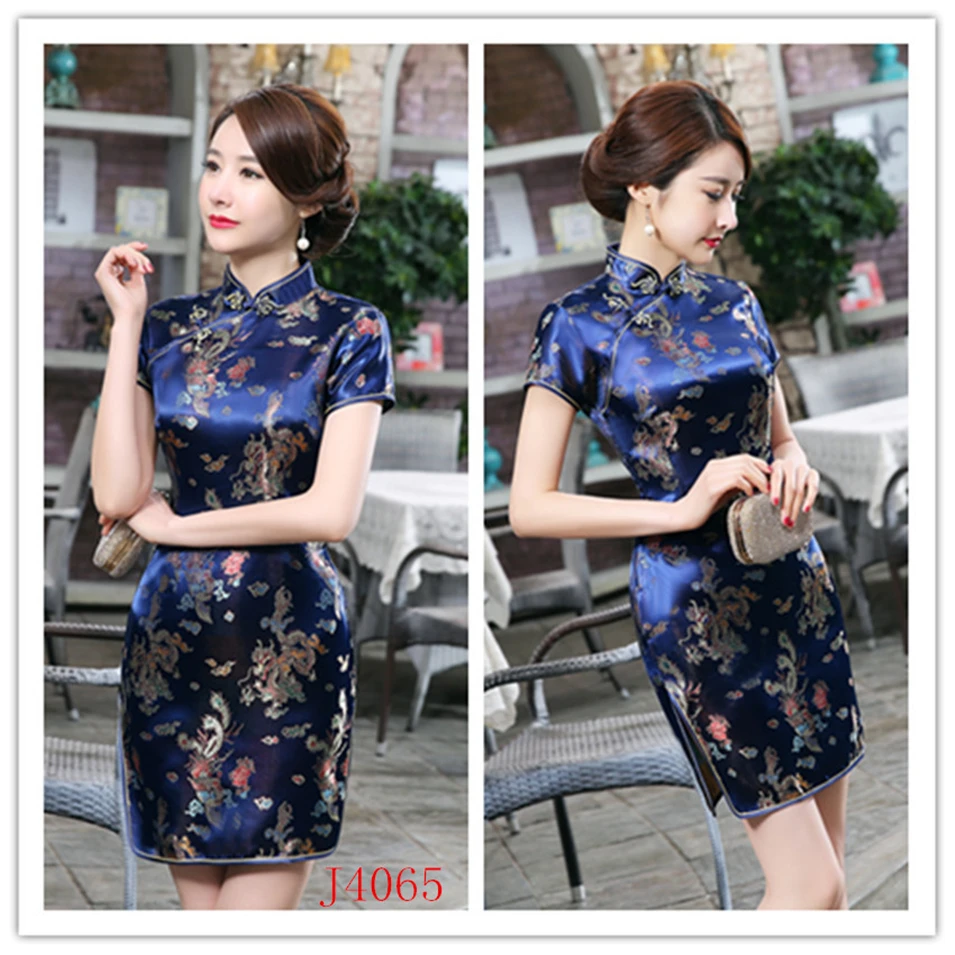 16 видов цветов, атласное китайское традиционное платье для женщин, Ципао, короткое, Ретро стиль, с принтом дракона, красное, китайский стиль, свадебное, Cheongsam S-6XL