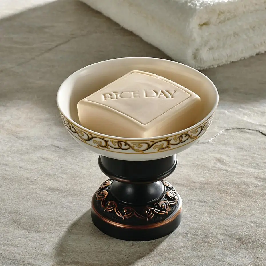 Antique Black Bathroom Soap Dish Holder With Ceramic Plate Stand Soap