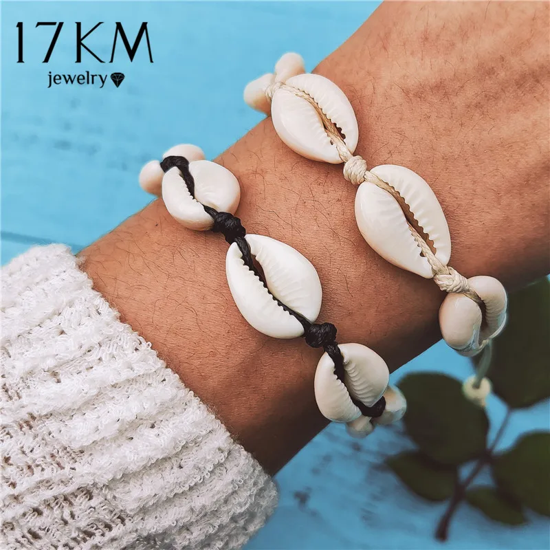 17KM Bohemian Shell Charm Bracelets For Women Adjustable Weave Rope Chain Black White Couple Bracelet & Bangles Handmade Jewelry 17KM Bohemian Shell Charm Bracelets For Women Adjustable Weave Rope Chain Black White Couple Bracelet & Bangles Handmade Jewelry