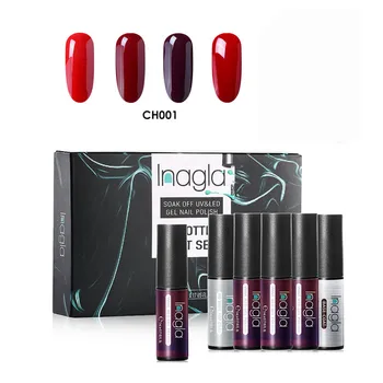 

Inagla 6pcs Wine Red Nail Polish Set 5ml Gift Set Soak Off UV Gel Polish Lacquer Top Base Coat Manicure Nail Art Varnish Set