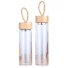 Стеклянная бутылка для питья (BenRussell/380-450 мл) с бамбуковой крышкой и ремешком